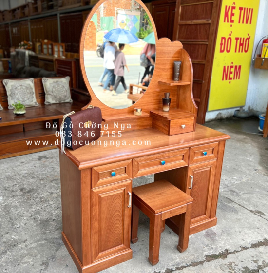 Bàn Trang Điểm Gỗ Xoan Đào 1m1 Gương Hộp Giá Rẻ TĐ 024