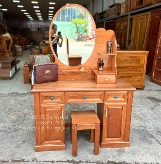 Bàn Trang Điểm Gỗ Xoan Đào 1m1 Gương Hộp Giá Rẻ TĐ 024
