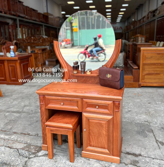 Bàn Trang Điểm Gỗ Hương Đá Gương Tròn Cao Cấp TĐ 014