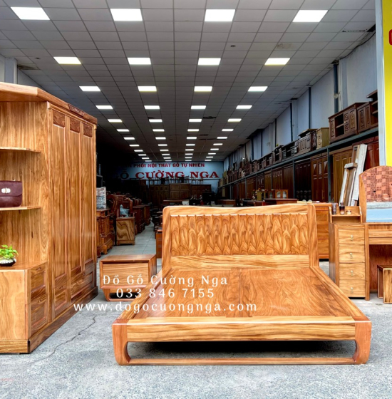 Giường gỗ hương xám kiểu nhật - vạt phản liền 