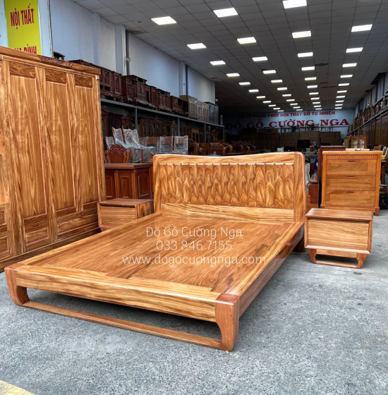 Giường gỗ hương xám kiểu nhật - vạt phản liền 