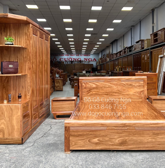 Giường gỗ hương xám vạt phản liền - mẫu chỉ hoa 