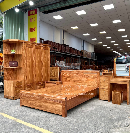 Giường gỗ hương xám vạt phản liền - mẫu chỉ hoa 
