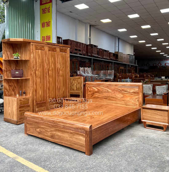 Giường gỗ hương xám vạt phản liền - mẫu chỉ hoa 