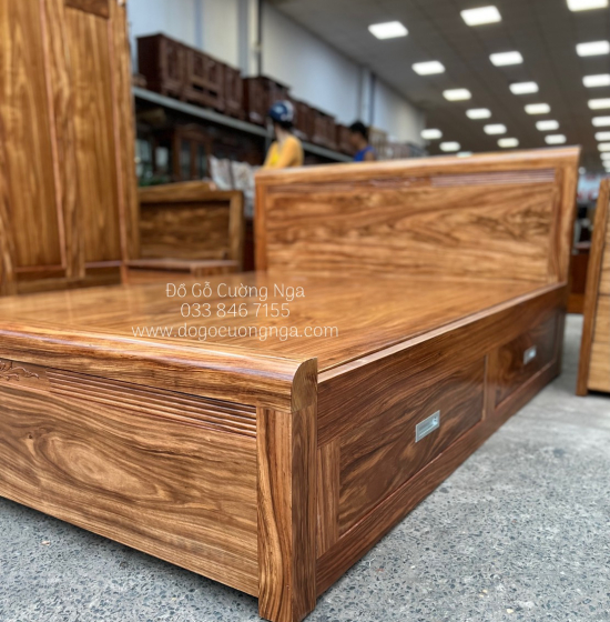 Giường gỗ hương xám 2 ngăn kéo  hiện đại 