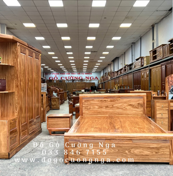 Giường gỗ hương xám 2 ngăn kéo  hiện đại 