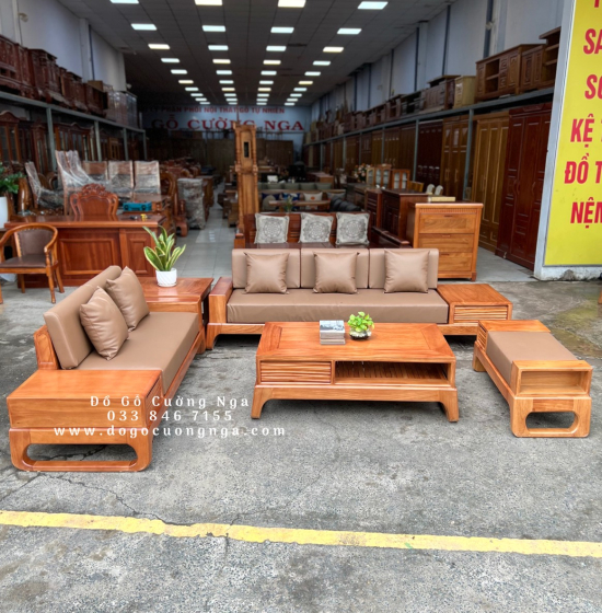 Bàn Ghế Sofa Gỗ Gõ Đỏ Cao Cấp - 2 Văng Kèm Nệm 