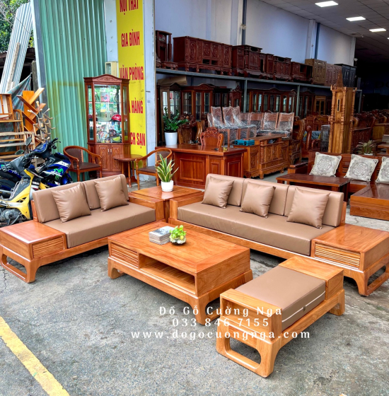 Bàn Ghế Sofa Gỗ Gõ Đỏ Cao Cấp - 2 Văng Kèm Nệm 