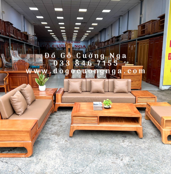 Bàn Ghế Sofa Gỗ Gõ Đỏ Cao Cấp - 2 Văng Kèm Nệm 