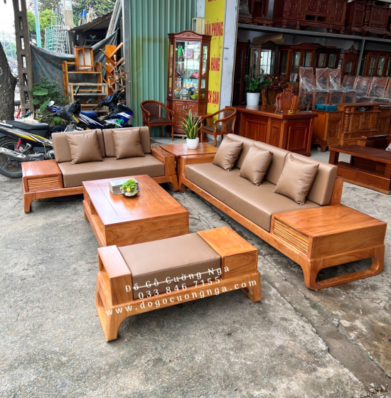 Bàn Ghế Sofa Gỗ Gõ Đỏ Cao Cấp - 2 Văng Kèm Nệm 