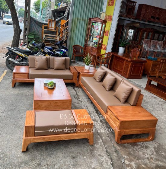 Bàn Ghế Sofa Gỗ Gõ Đỏ Cao Cấp - 2 Văng Kèm Nệm 