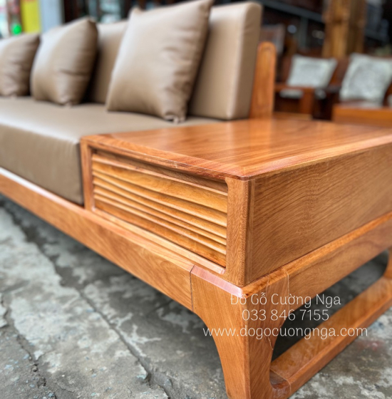 Bàn Ghế Sofa Gỗ Gõ Đỏ Cao Cấp - 2 Văng Kèm Nệm 