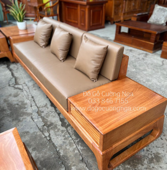 Bàn Ghế Sofa Gỗ Gõ Đỏ Cao Cấp - 2 Văng Kèm Nệm 