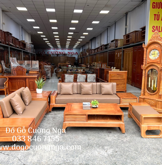 Bàn Ghế Sofa Gỗ Gõ Đỏ Cao Cấp - 2 Văng Kèm Nệm 