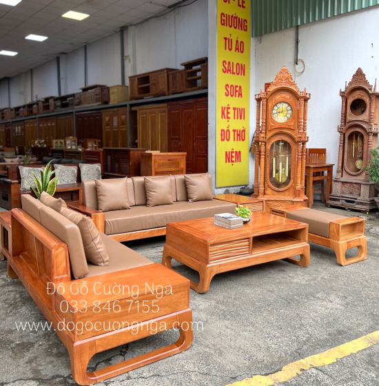 Bàn Ghế Sofa Gỗ Gõ Đỏ Cao Cấp - 2 Văng Kèm Nệm 