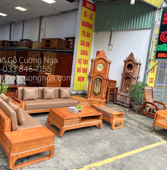Bàn Ghế Sofa Gỗ Gõ Đỏ Cao Cấp - 2 Văng Kèm Nệm 