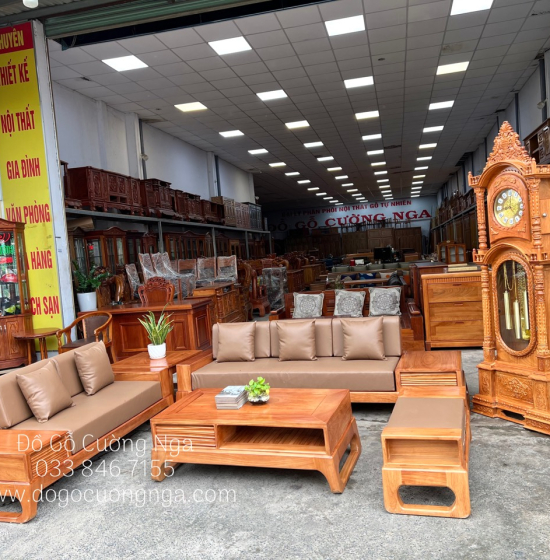Bàn Ghế Sofa Gỗ Gõ Đỏ Cao Cấp - 2 Văng Kèm Nệm 
