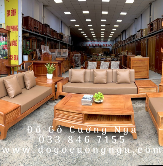 Bàn Ghế Sofa Gỗ Gõ Đỏ Cao Cấp - 2 Văng Kèm Nệm 