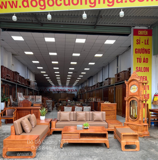 Bàn Ghế Sofa Gỗ Gõ Đỏ Cao Cấp - 2 Văng Kèm Nệm 