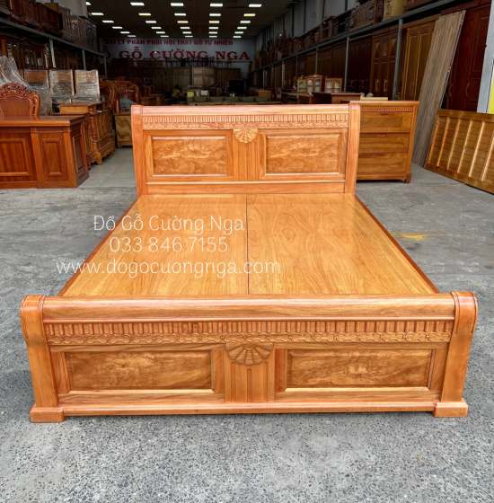 Giường Ngủ Gỗ Đinh Hương Vạt Phản Liền Cao Cấp - Mẫu Quạt 