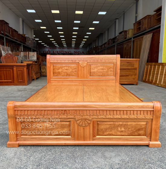 Giường Ngủ Gỗ Đinh Hương Vạt Phản Liền Cao Cấp - Mẫu Quạt 