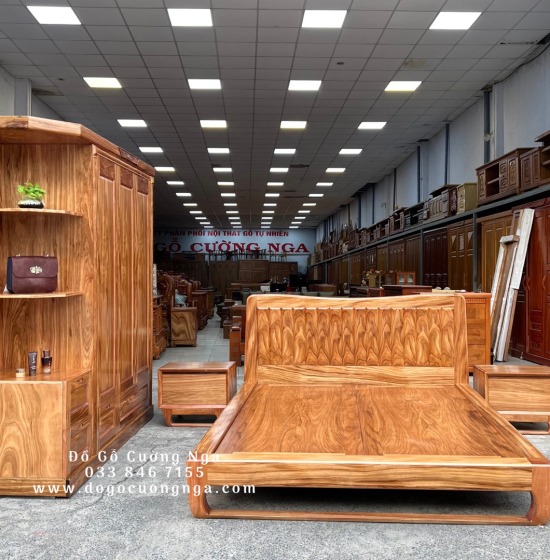 Giường Ngủ Kiểu Nhật Gỗ Hương Xám - Chân Quỳ Hiện Đại 