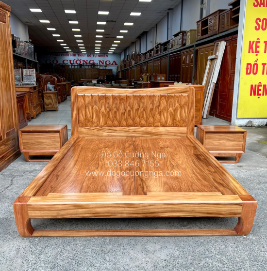 Giường Ngủ Kiểu Nhật Gỗ Hương Xám - Chân Quỳ Hiện Đại 