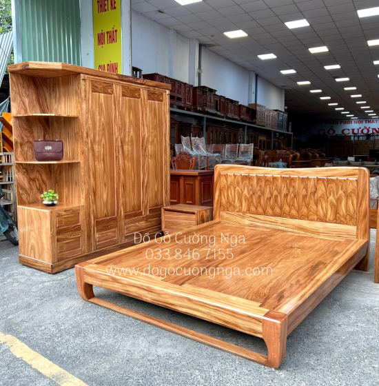 Giường Ngủ Kiểu Nhật Gỗ Hương Xám - Chân Quỳ Hiện Đại 