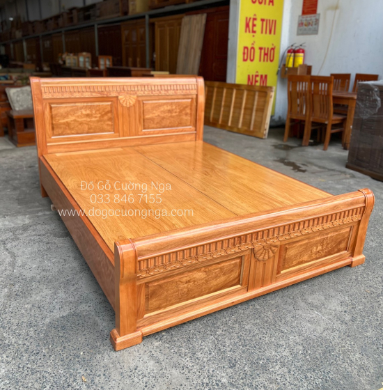 Giường Ngủ Gỗ Đinh Hương Vạt Phản Liền Cao Cấp - Mẫu Quạt 