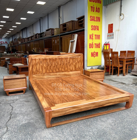 Giường Ngủ Kiểu Nhật Gỗ Hương Xám - Chân Quỳ Hiện Đại 