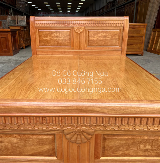 Giường Ngủ Gỗ Đinh Hương Vạt Phản Liền Cao Cấp - Mẫu Quạt 