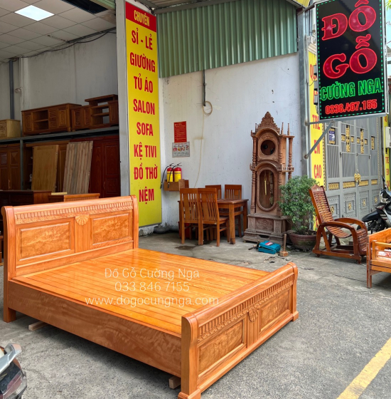 Giường Ngủ Gỗ Đinh Hương Vạt Phản - Mẫu Quạt 