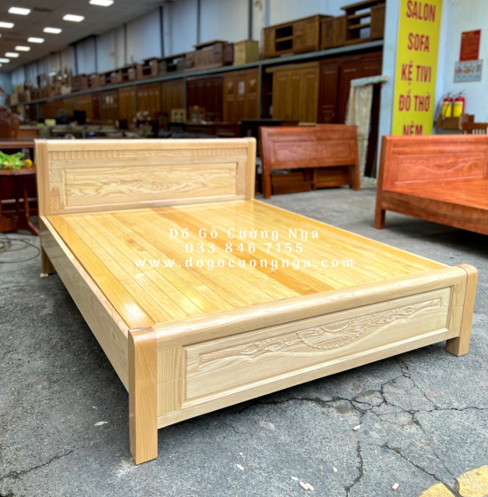 Giường Ngủ Gỗ Sồi Nga Vạt Phản Giá Rẻ - Màu Tự Nhiên 