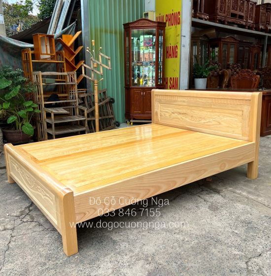 Giường Ngủ Gỗ Sồi Nga Vạt Phản Giá Rẻ - Màu Tự Nhiên 