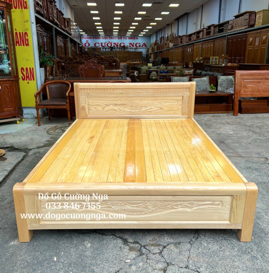 Giường Ngủ Gỗ Sồi Nga Vạt Phản Giá Rẻ - Màu Tự Nhiên 