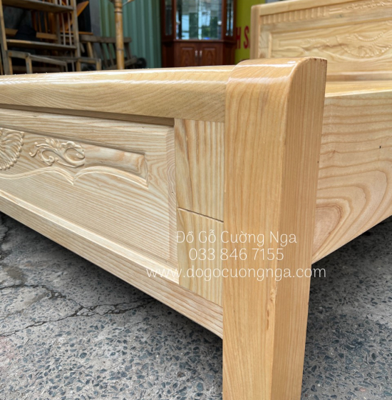 Giường Ngủ Gỗ Sồi Nga Vạt Phản Giá Rẻ - Màu Tự Nhiên 