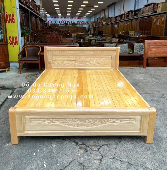 Giường Ngủ Gỗ Sồi Nga Vạt Phản Giá Rẻ - Màu Tự Nhiên 