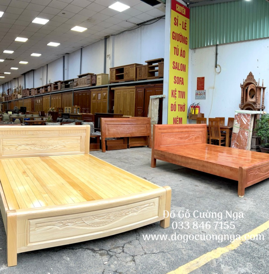 Giường Ngủ Gỗ Sồi Nga Vạt Phản Giá Rẻ - Màu Tự Nhiên 