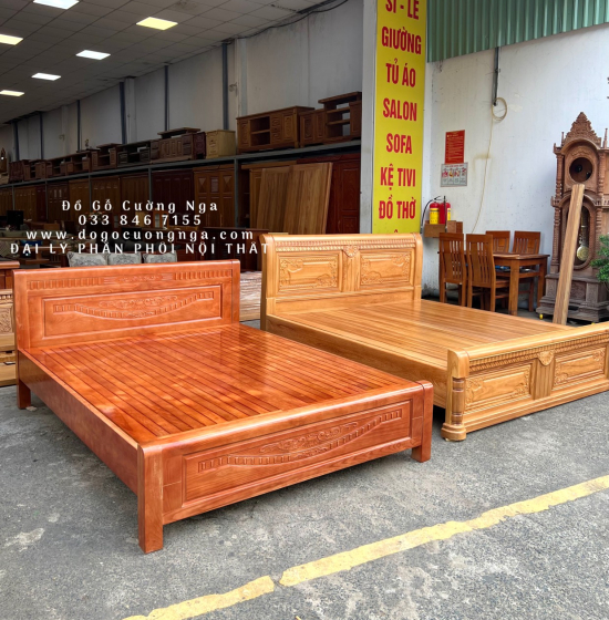 Giường gỗ sồi nga vạt phản - màu cánh gián 