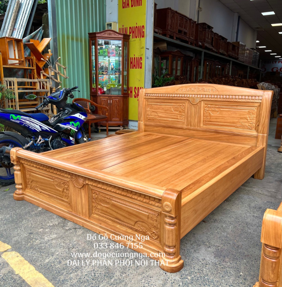 Giường gỗ gõ đỏ cao cấp vạt phản  - mẫu quạt 