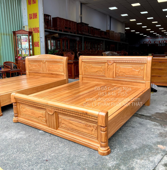 Giường Ngủ Gỗ Gõ Đỏ Mẫu Quạt - Vạt Phản Gõ Đỏ Cao Cấp 