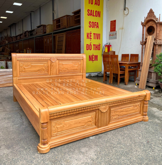 Giường Ngủ Gỗ Gõ Đỏ Mẫu Quạt - Vạt Phản Gõ Đỏ Cao Cấp 