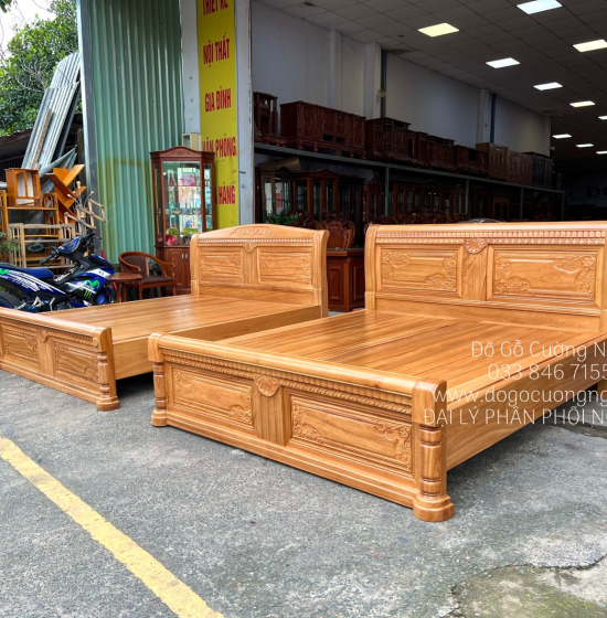 Giường Ngủ Gỗ Gõ Đỏ Mẫu Quạt - Vạt Phản Gõ Đỏ Cao Cấp 