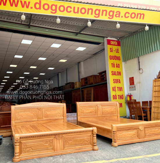 Giường gỗ gõ đỏ cao cấp vạt phản  - mẫu quạt 