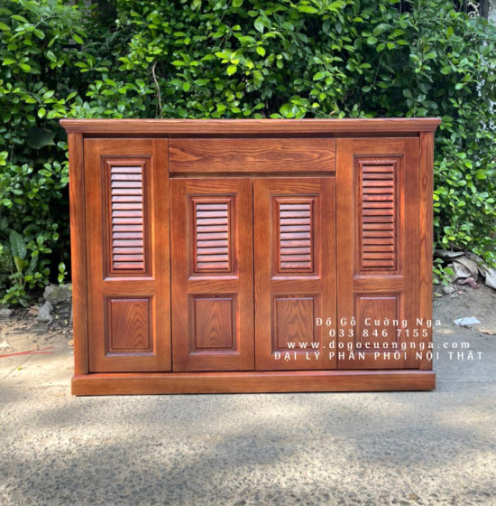 Tủ Giày Dép Gỗ Sồi Nga 4 Cánh - Lau Màu Óc Chó TD 014