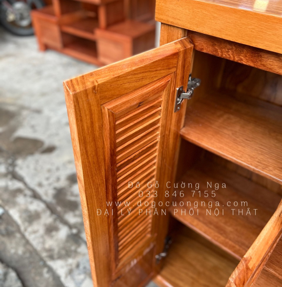 Tủ Giày Dép Gỗ Gõ Đỏ 4 Cánh Cao Cấp - TD 05