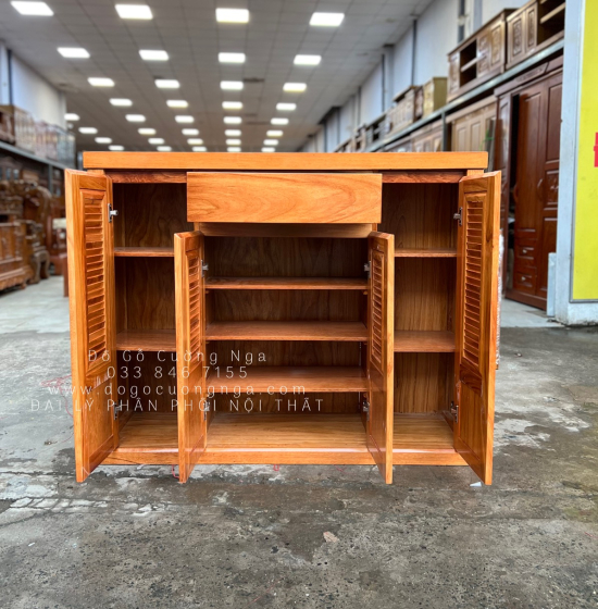 Tủ Giày Dép Gỗ Gõ Đỏ 4 Cánh Cao Cấp - TD 05