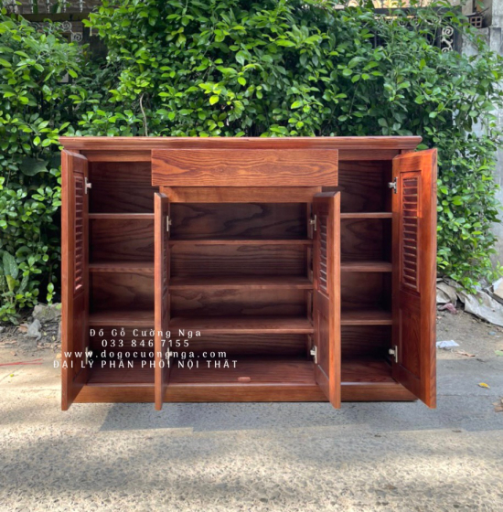 Tủ Giày Dép Gỗ Sồi Nga 4 Cánh - Lau Màu Óc Chó TD 014