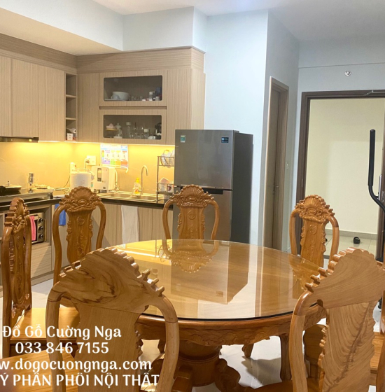 Bàn Ăn Tròn Gỗ Gõ Đỏ 8 Ghế Cao Cấp Bền Đẹp 