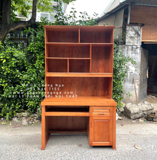 Bàn Học Gỗ Xoan Đào Cao Cấp 1m2 Kèm Giá Sách 